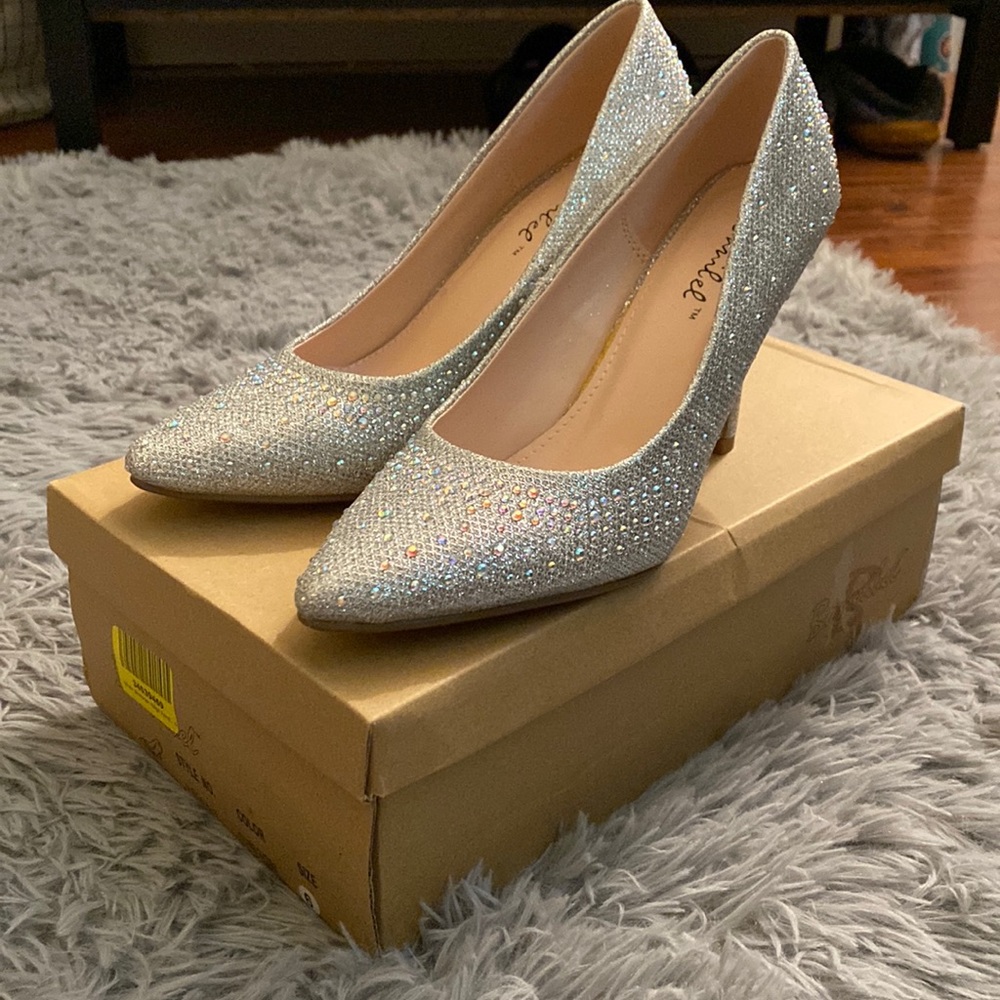 Silver glitter heels